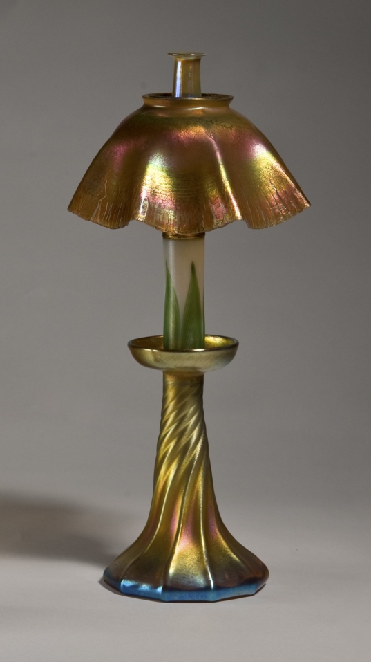 A new exhibition opening February 10 showcases a selection of gifts—including this Tiffany candlelamp—from the 1905 wedding of Elizabeth Owens Morse (1865–1928)., A new exhibition opening February 10 showcases a selection of gifts—including this Tiffany candlelamp—from the 1905 wedding of Elizabeth Owens Morse (1865–1928).